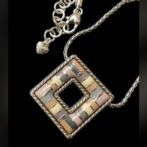 Brighton Silver and Multicolor Square Pendant Necklace. NWOT